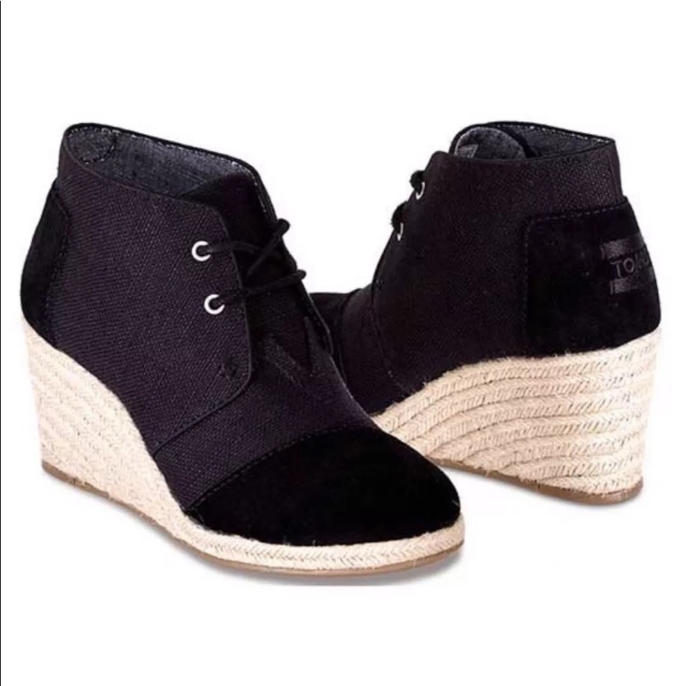 Toms Desert Wedge black Burlap